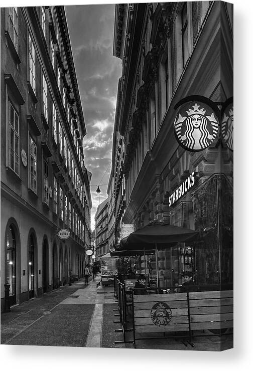 Street Canvas Print featuring the photograph Starbucks In An Alley by Liliartpics