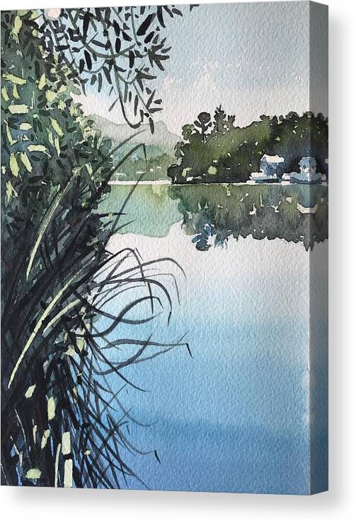 Watercolor Canvas Print featuring the painting Summer Lakeside by Luisa Millicent