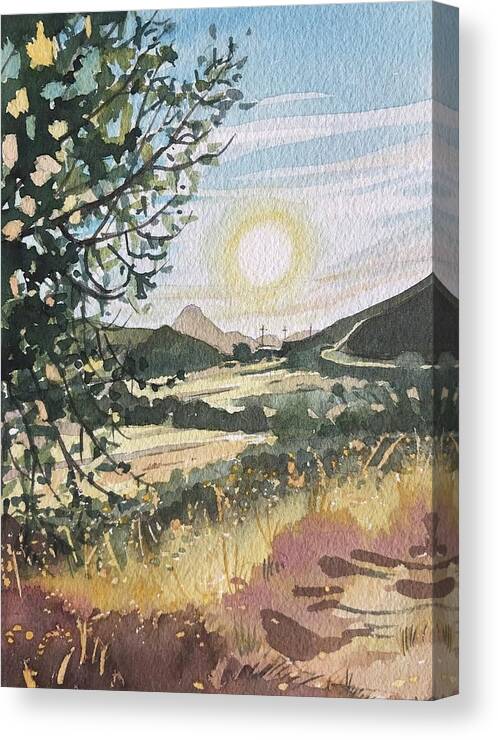 Watercolor Canvas Print featuring the painting Sunny Afternoon - Reagan Ranch by Luisa Millicent