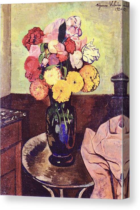Flowers Canvas Print featuring the drawing Suzanne Valadon - Vase Of Flowers by Steeve. E. Flowers.
