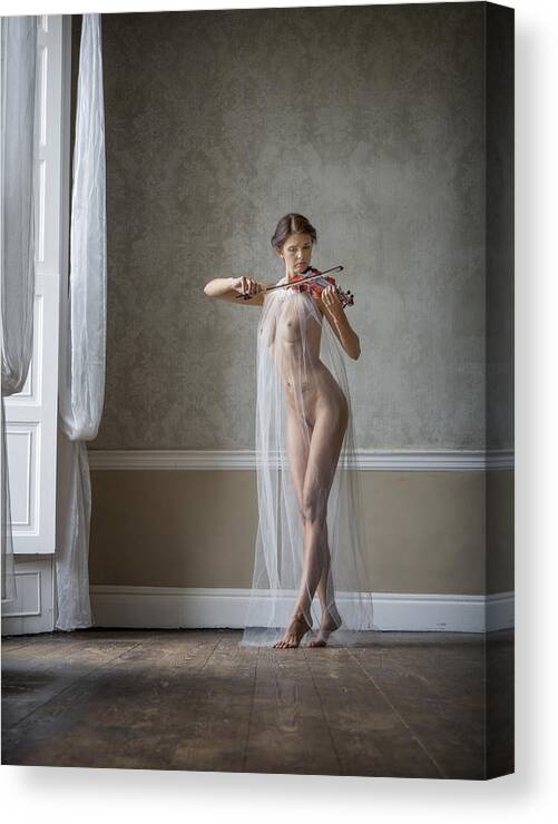 Fine Art Nude Canvas Print featuring the photograph The Fiddle Player by Ross Oscar