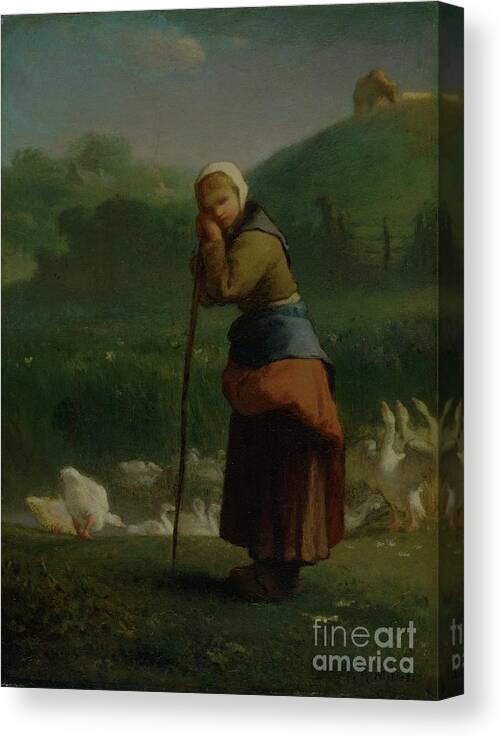 Oil Painting Canvas Print featuring the drawing The Goose Girl At Gruchy, 1854-6 by Heritage Images