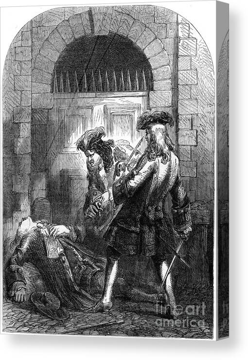 Engraving Canvas Print featuring the drawing The Murder Of The Actor William by Print Collector