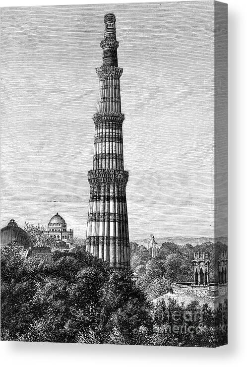 Engraving Canvas Print featuring the drawing The Tower Of Kutar, Delhi, India, 1895 by Print Collector