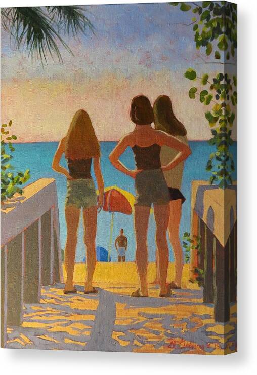 Beach Canvas Print featuring the painting Three Beach Girls by David Gilmore
