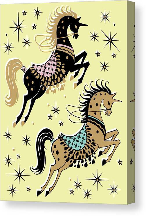 Animal Canvas Print featuring the drawing Two Horses Performing by CSA Images
