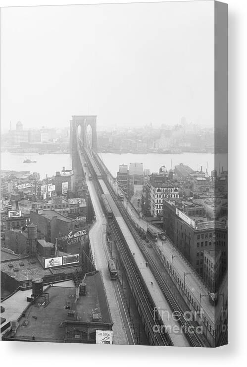 Civil Engineering Canvas Print featuring the photograph View Of Brooklyn Bridge by Bettmann