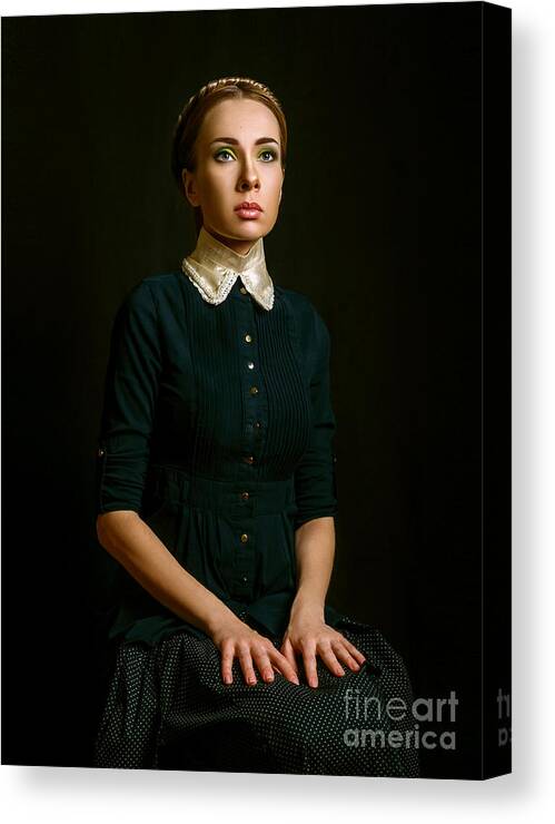 Dress Canvas Print featuring the photograph Vintage Portrait Of A Seated Woman by Ishimaru