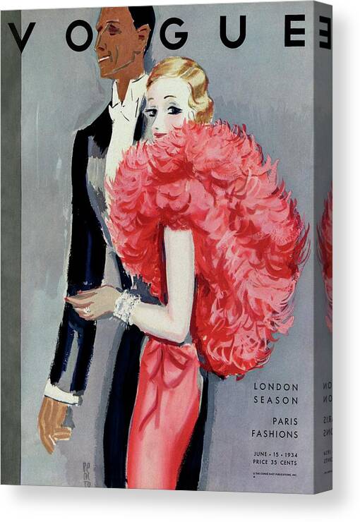 #new2022vogue Canvas Print featuring the painting Vintage Vogue Cover Of A Couple In Evening Wear by Eduardo Garcia Benito