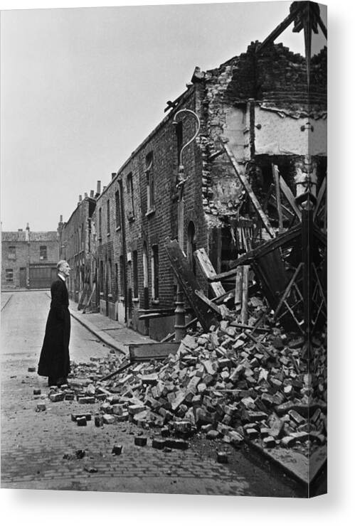 Rubble Canvas Print featuring the photograph Wartime Priest by Bert Hardy