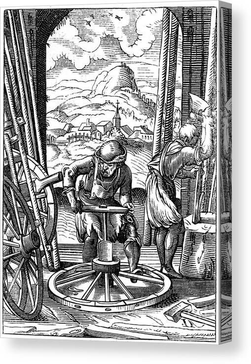 Working Canvas Print featuring the drawing Wheelwright, 16th Century 1849.artist by Print Collector