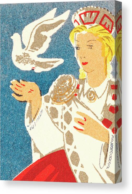 Adult Canvas Print featuring the drawing Woman Letting go of Dove by CSA Images