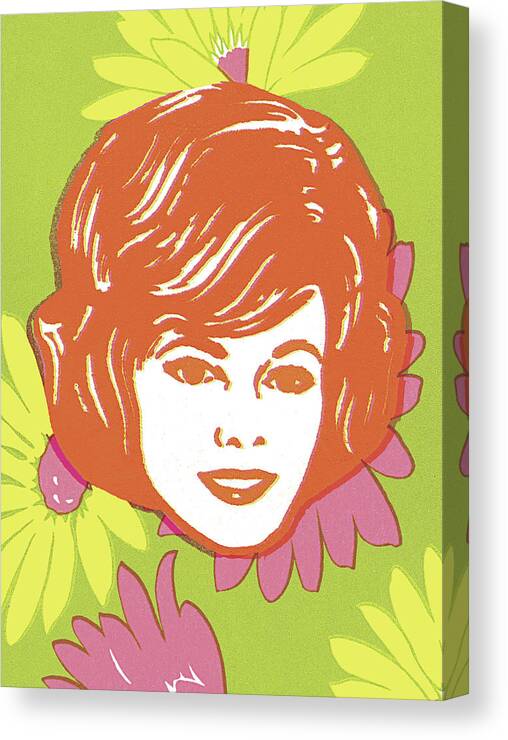 Adult Canvas Print featuring the drawing Woman on Floral Background by CSA Images