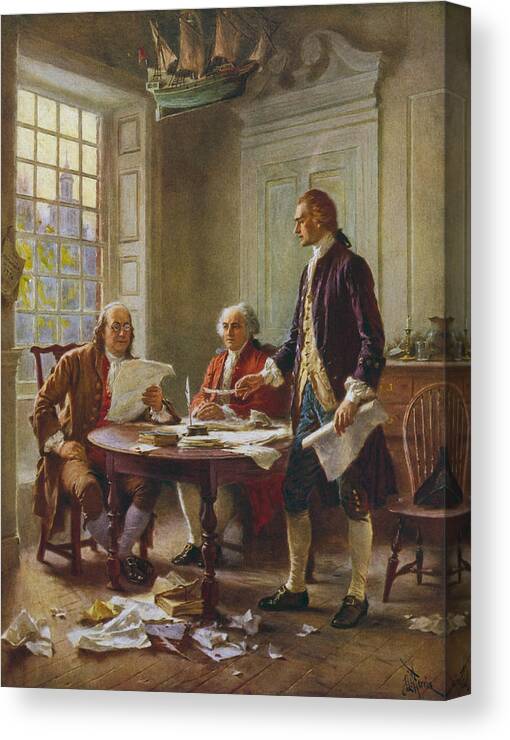 Declaration Of Independence Canvas Print featuring the painting Writing The Declaration of Independence by War Is Hell Store