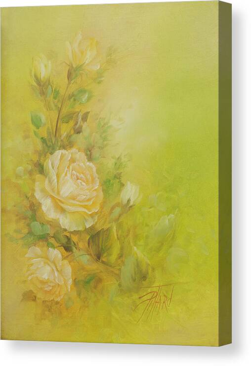 Flowers Canvas Print featuring the painting Yellow Roses Vignette by Lynne Pittard