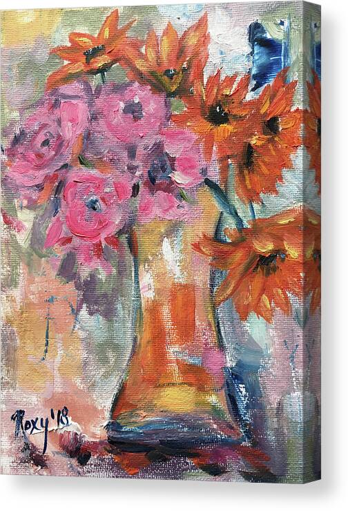 Flowers Canvas Print featuring the painting Bunch of Happy Flowers by Roxy Rich