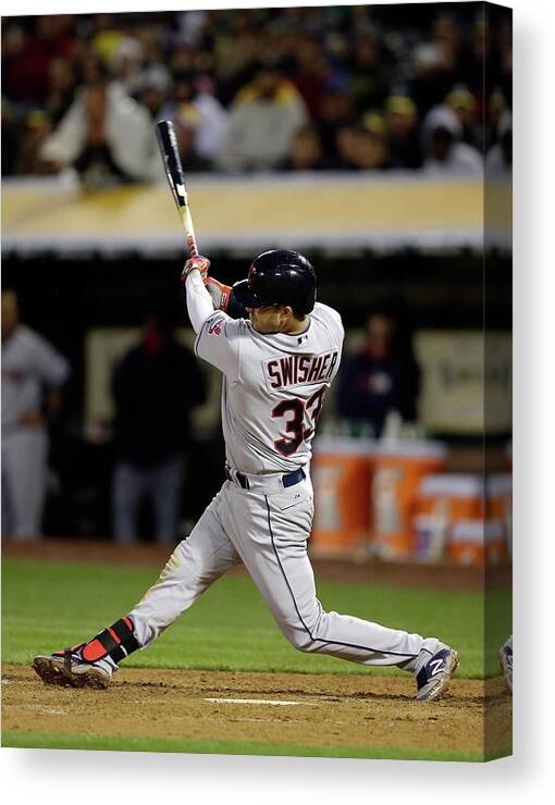 American League Baseball Canvas Print featuring the photograph Nick Swisher by Ezra Shaw