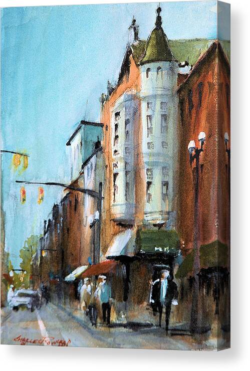 Westerville Canvas Print featuring the painting Uptown Westerville #1 by Charles Rowland