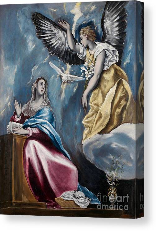 The Annunciation Canvas Print featuring the painting The Annunciation #17 by El Greco