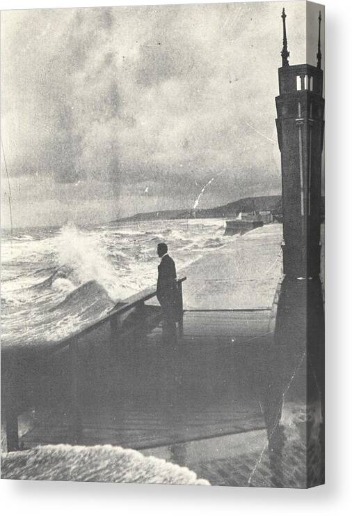 Seaside Canvas Print featuring the photograph 1914 Man by Ocean Surf, Antique Photograph by Thomas Dans