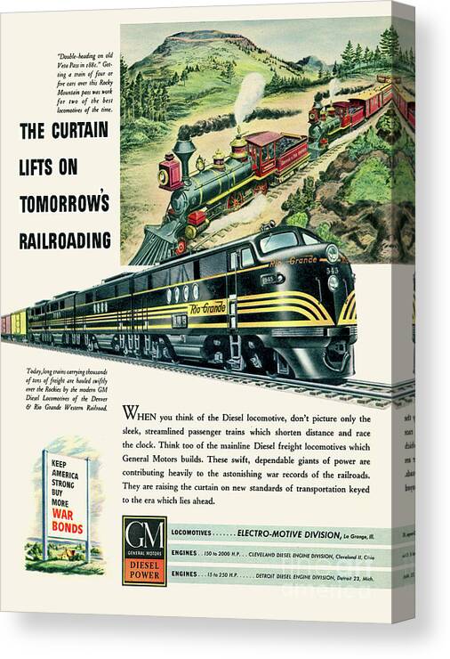 1944 Canvas Print featuring the photograph 1944 GM Rio Grand RR Ad by Ron Long