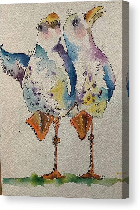 Seagull Canvas Print featuring the painting The two of us by Carla Flegel