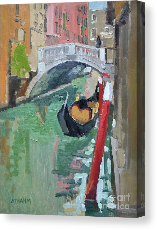 Gondola Canvas Print featuring the painting A Gondolier and his Gondola, Venice, Italy by Paul Strahm