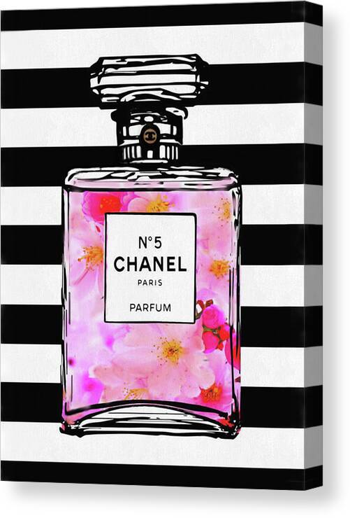 A Pink Floral Chanel No.5 Bottle Canvas Print / Canvas Art by