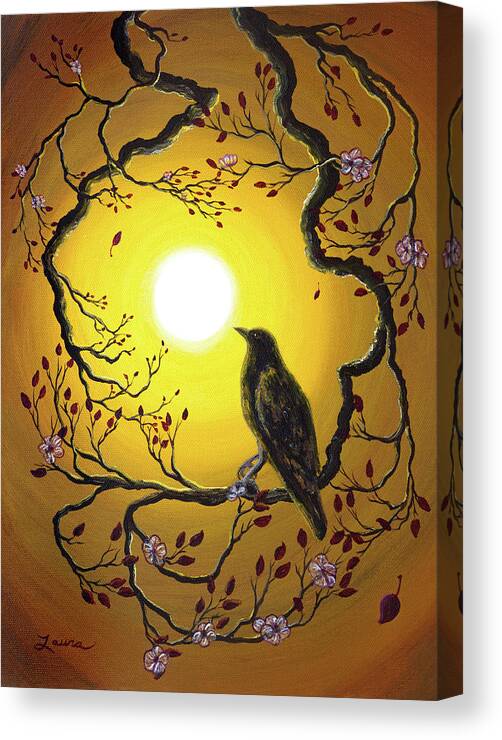 Painting Canvas Print featuring the painting A Raven Remembers Spring by Laura Iverson