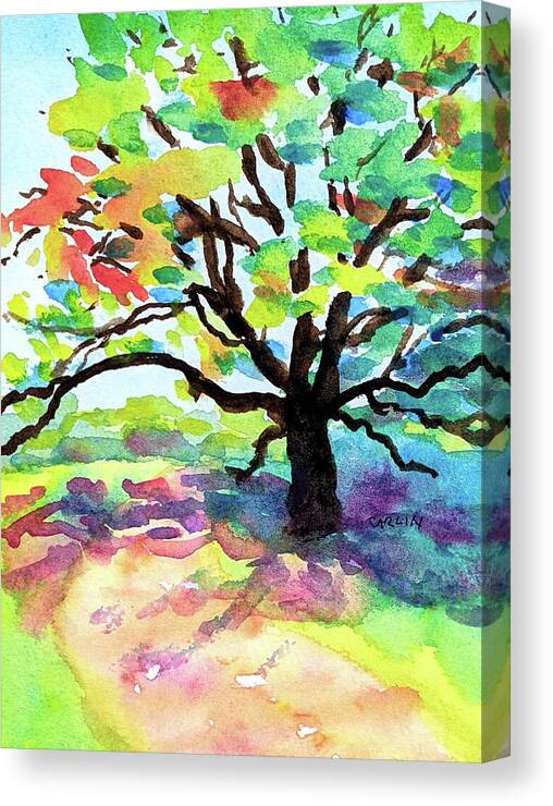 Tree Canvas Print featuring the painting A Walk in the Park by Carlin Blahnik CarlinArtWatercolor