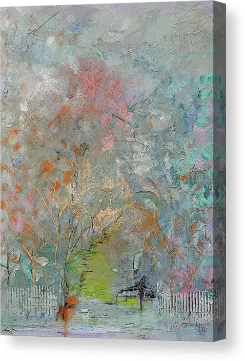 Landscape Canvas Print featuring the painting Abstract Landscape with Fence by Lisa Kaiser