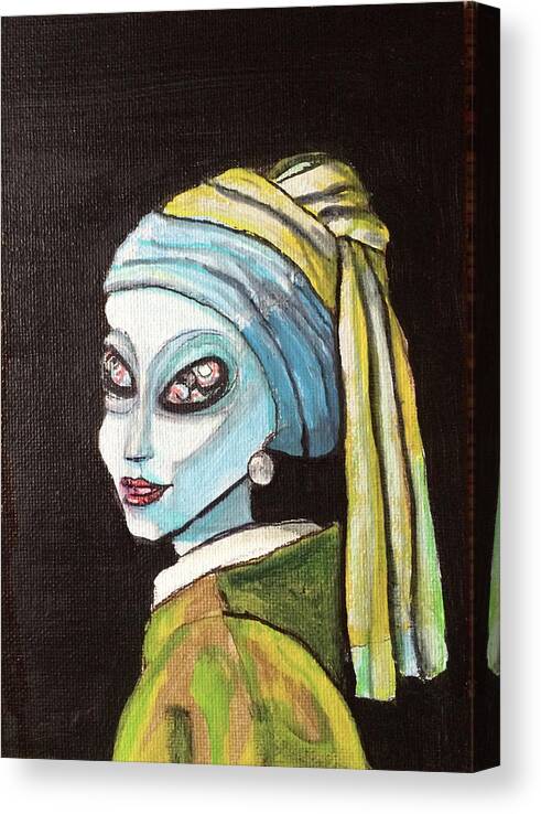 Alien Canvas Print featuring the painting alien Girl with a Pearl Earring by Similar Alien