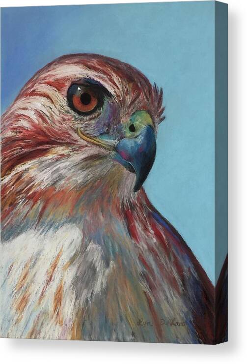 Bird Of Prey Canvas Print featuring the pastel An Eye on You by Lyn DeLano