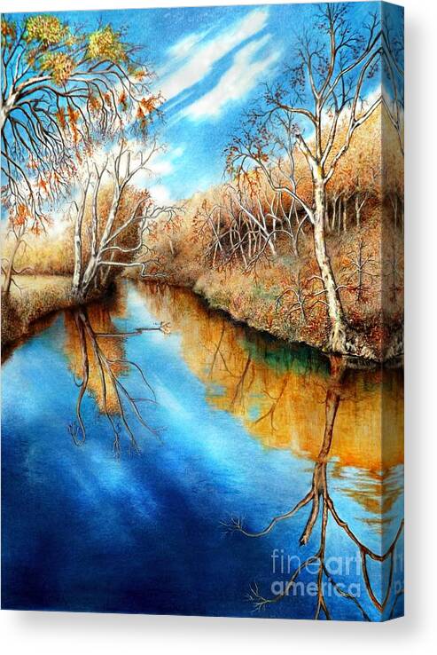 South Elkhorn Creek Canvas Print featuring the drawing Autumn on the Elkhorn by David Neace