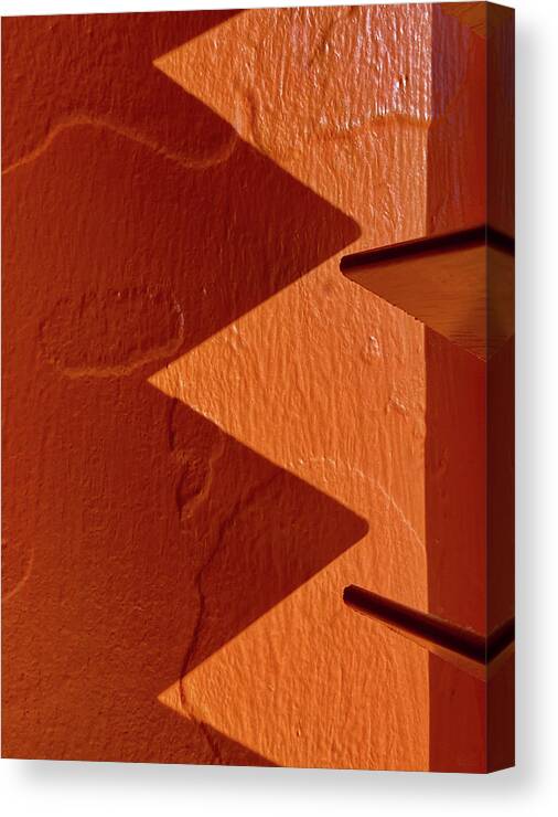 Shadows Canvas Print featuring the photograph Aztec Shadows #1 - venetian blind shadow at a Mexican restaurant on orange wall by Peter Herman