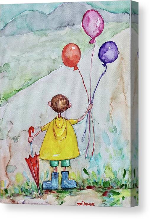 Boy Canvas Print featuring the painting Balloon Boy by Mikyong Rodgers
