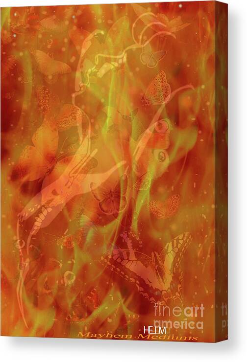 Calienete Canvas Print featuring the mixed media Battle Born Caliente on fire with butterflies by Mayhem Mediums