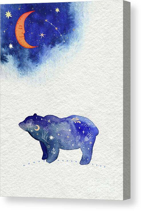 Bear And Moon Canvas Print featuring the painting Bear And Moon by Garden Of Delights