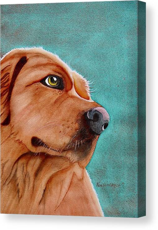 Teal Canvas Print featuring the painting Big Red Dog Watercolor by Kimberly Walker