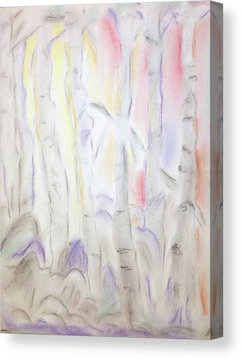 Birch Tree Canvas Print featuring the pastel Birch Forest Nearing Sunset by Suzanne Berthier