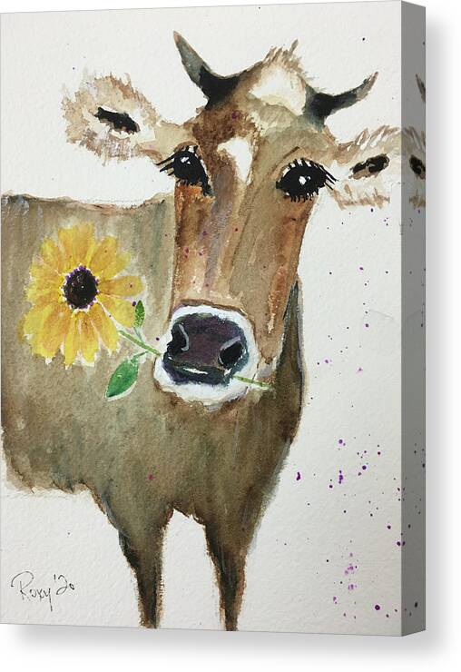 Cow Painting Canvas Print featuring the painting Bonnie Cow by Roxy Rich
