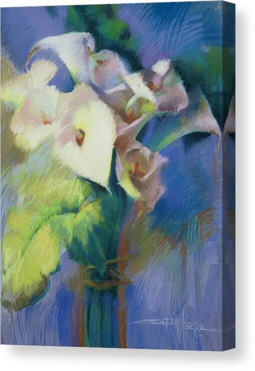 Cala Lilies Canvas Print featuring the painting Cala Lilies by Cathy Locke