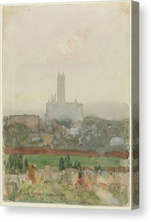Canterbury Cathedral 1889 Childe Hassam Sketch Canvas Print featuring the painting Canterbury Cathedral 1889 Childe Hassam by MotionAge Designs