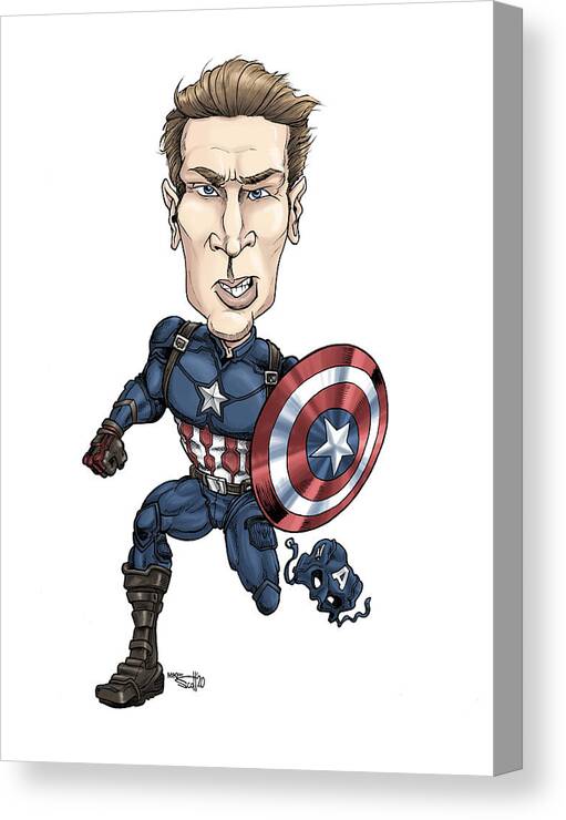 Caricature Canvas Print featuring the drawing Captain America by Mike Scott