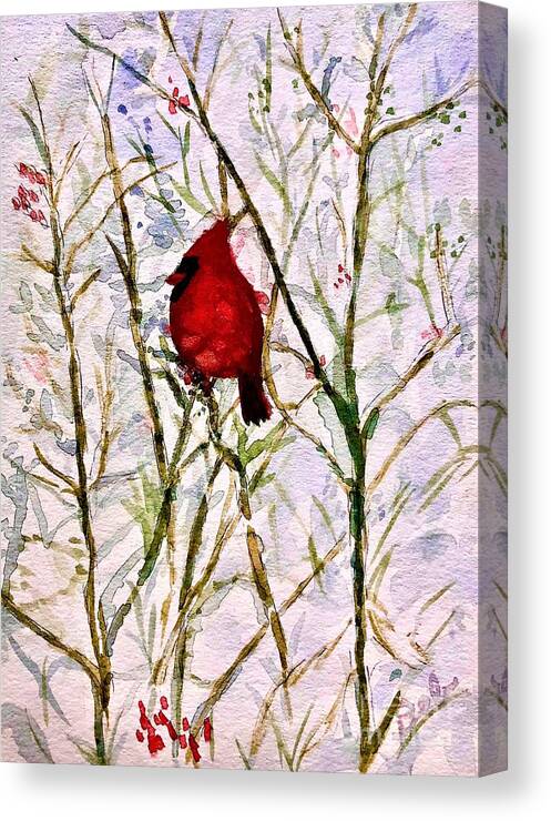 Cardinal Canvas Print featuring the painting Cardinal by Deb Stroh-Larson