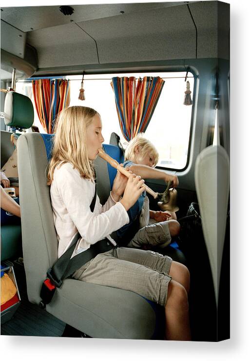 Three Quarter Length Canvas Print featuring the photograph Children in Van by Catherine Ledner