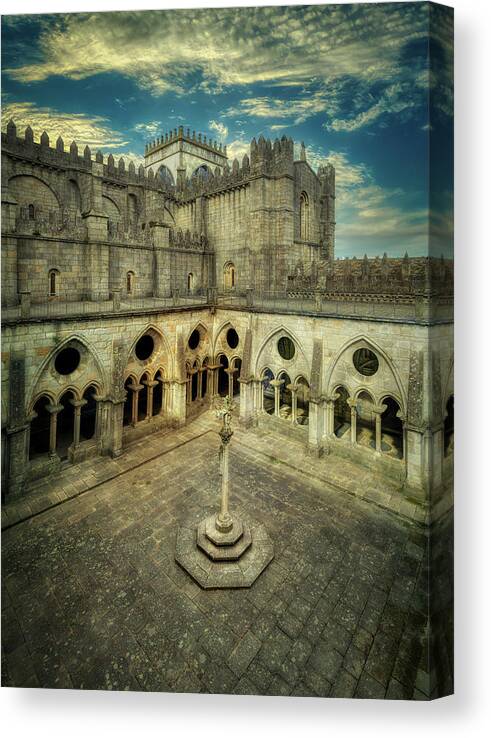 Yard Canvas Print featuring the photograph Cloister of the Cathedral of Porto by Micah Offman