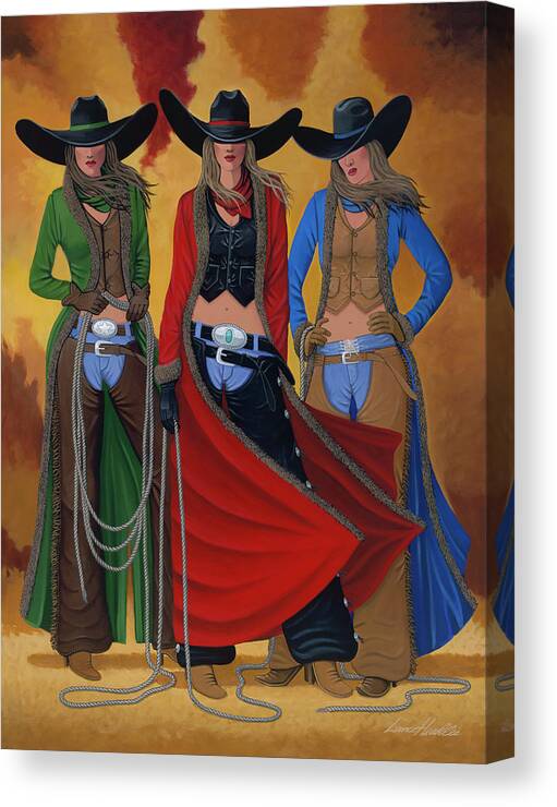 Cowgirl Canvas Print featuring the painting Cowgirl Up by Lance Headlee