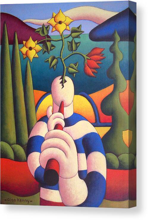 Music Canvas Print featuring the painting Creative Musician with flowers by Alan Kenny