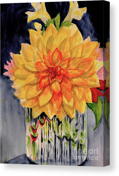 Dahlias Canvas Print featuring the painting Dahlias by Bonnie Young